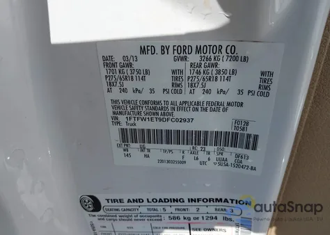 2013 Ford F-150 Lariat from USA, damaged, VIN 1FTFW1ET9DFC02937